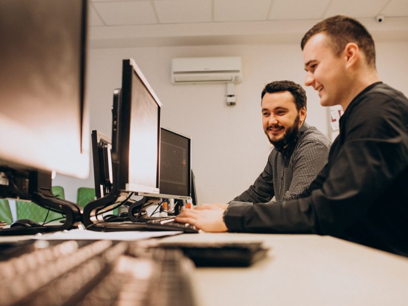Young male web designers working on a computer