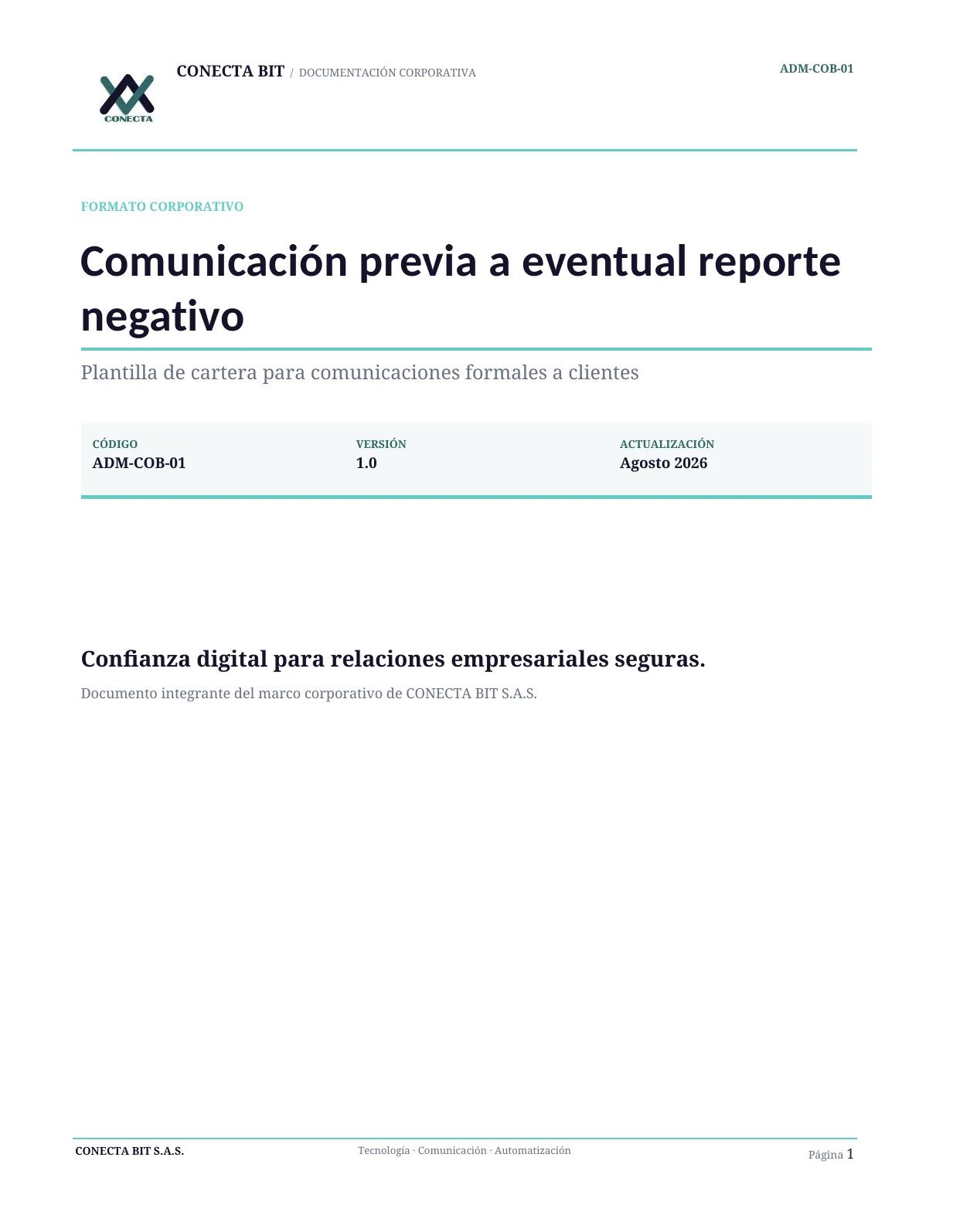 Comunicación previa a eventual reporte negativo - página 1
