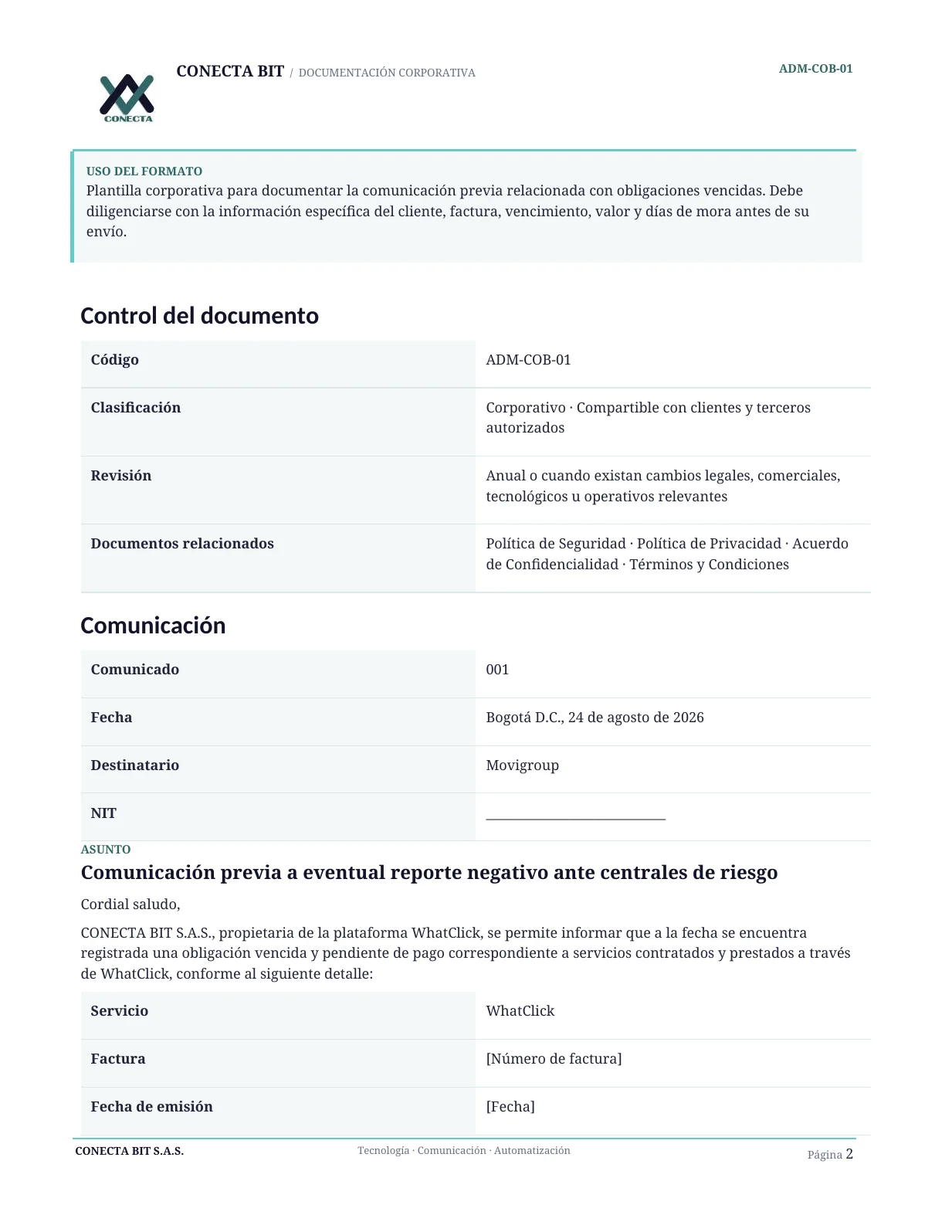 Comunicación previa a eventual reporte negativo - página 2
