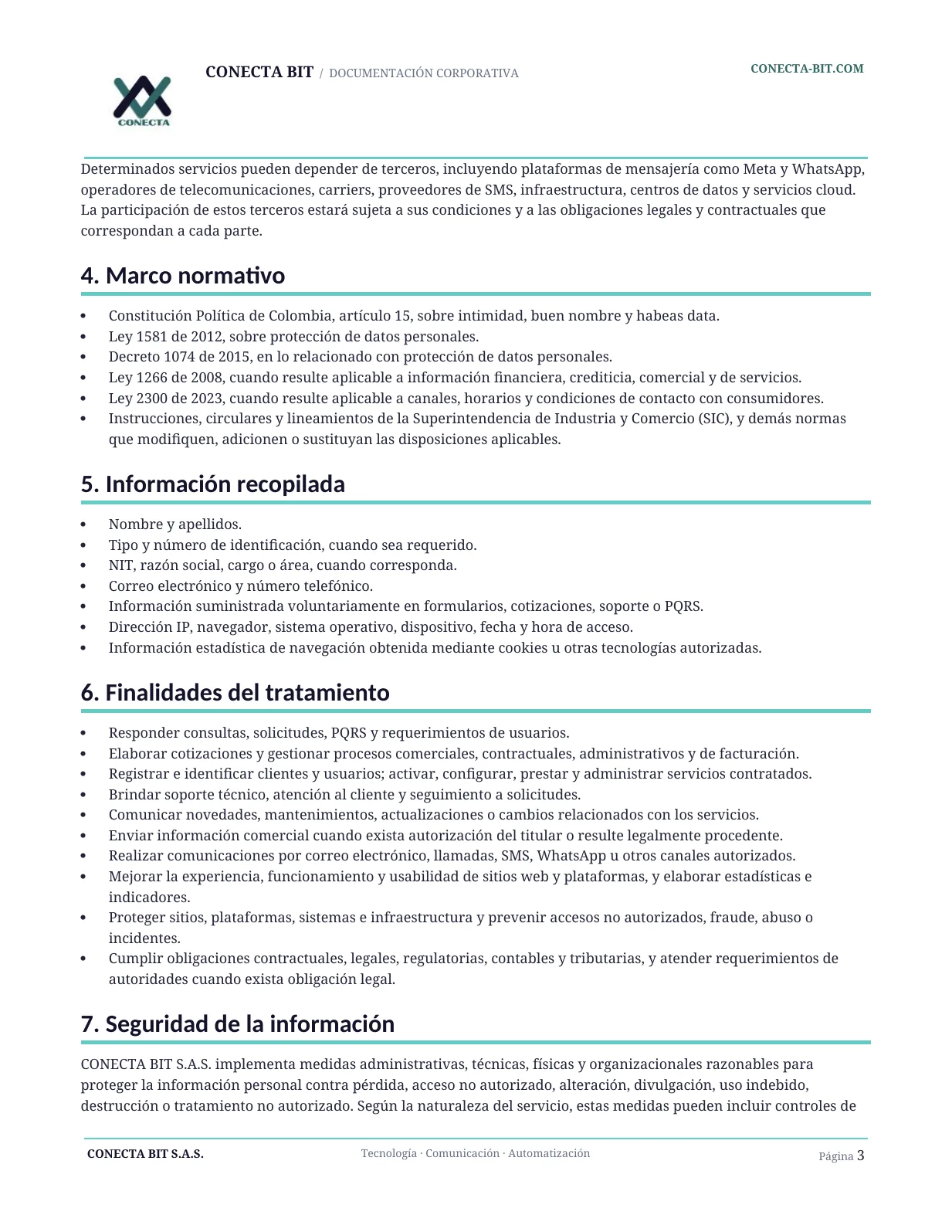 Política de Privacidad y Tratamiento de Datos Personales - página 3