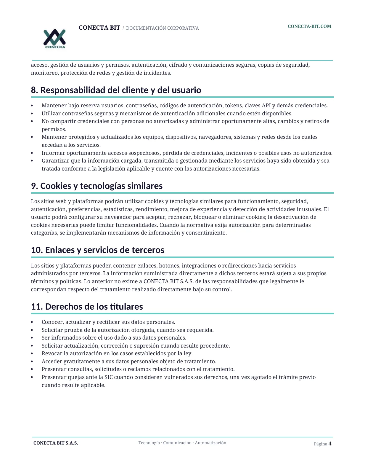 Política de Privacidad y Tratamiento de Datos Personales - página 4