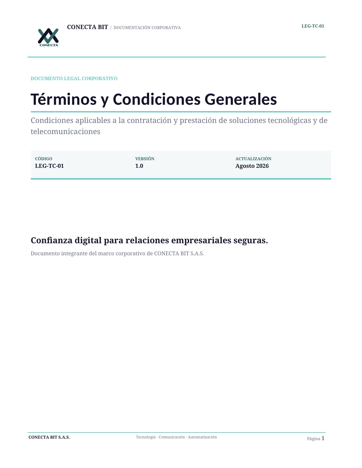 Términos y Condiciones Generales - página 1
